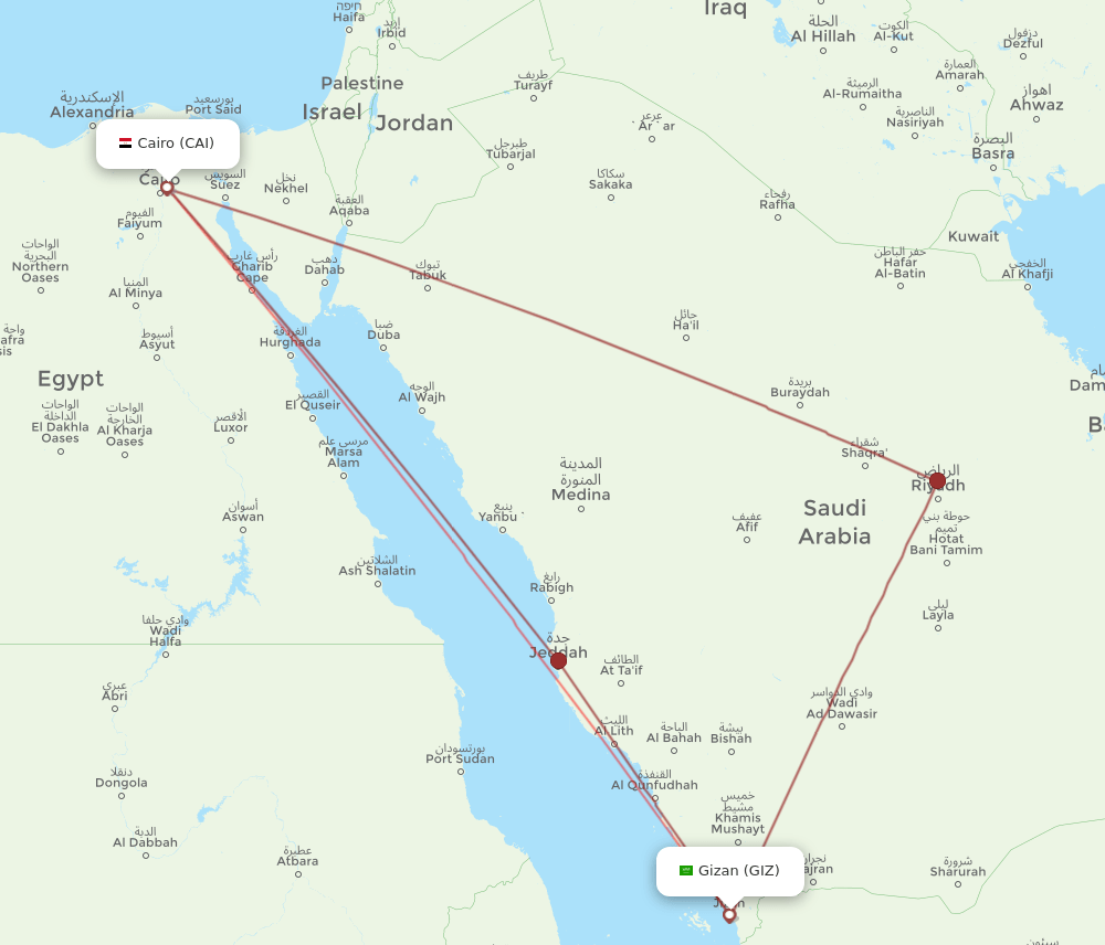 GIZ to CAI flights and routes map