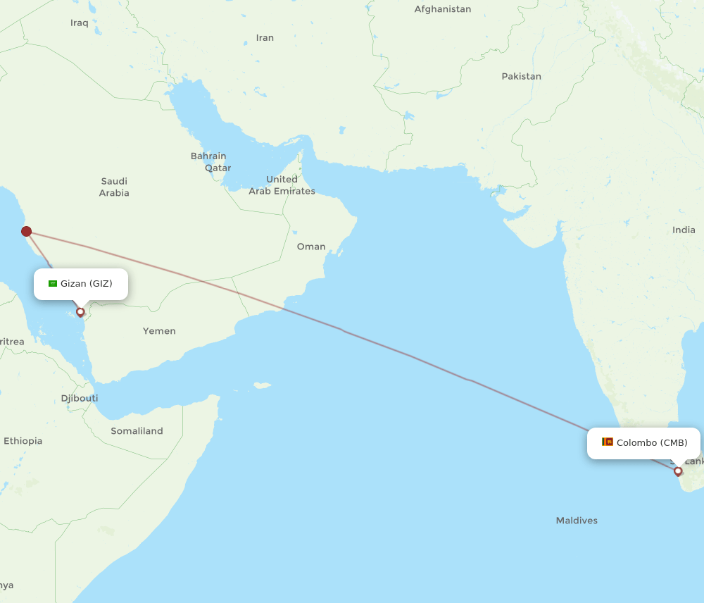 GIZ to CMB flights and routes map