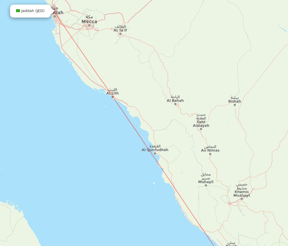 Jazan - Jeddah route map and flight paths