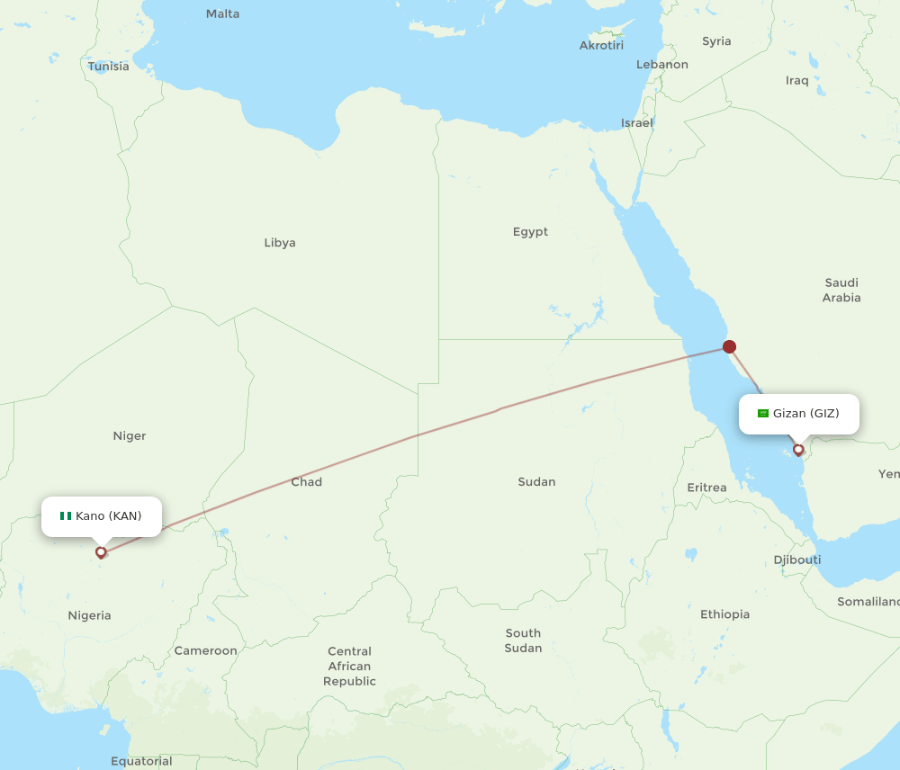 GIZ to KAN flights and routes map
