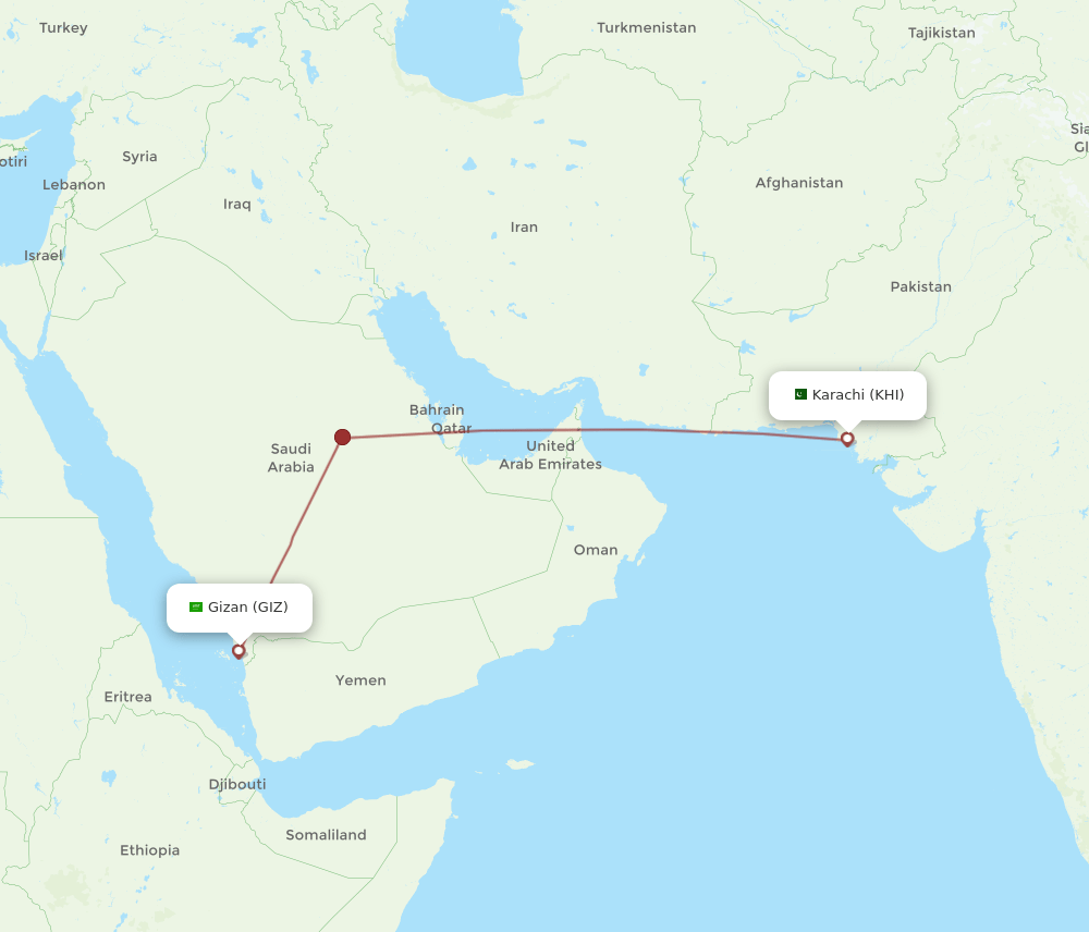 GIZ to KHI flights and routes map