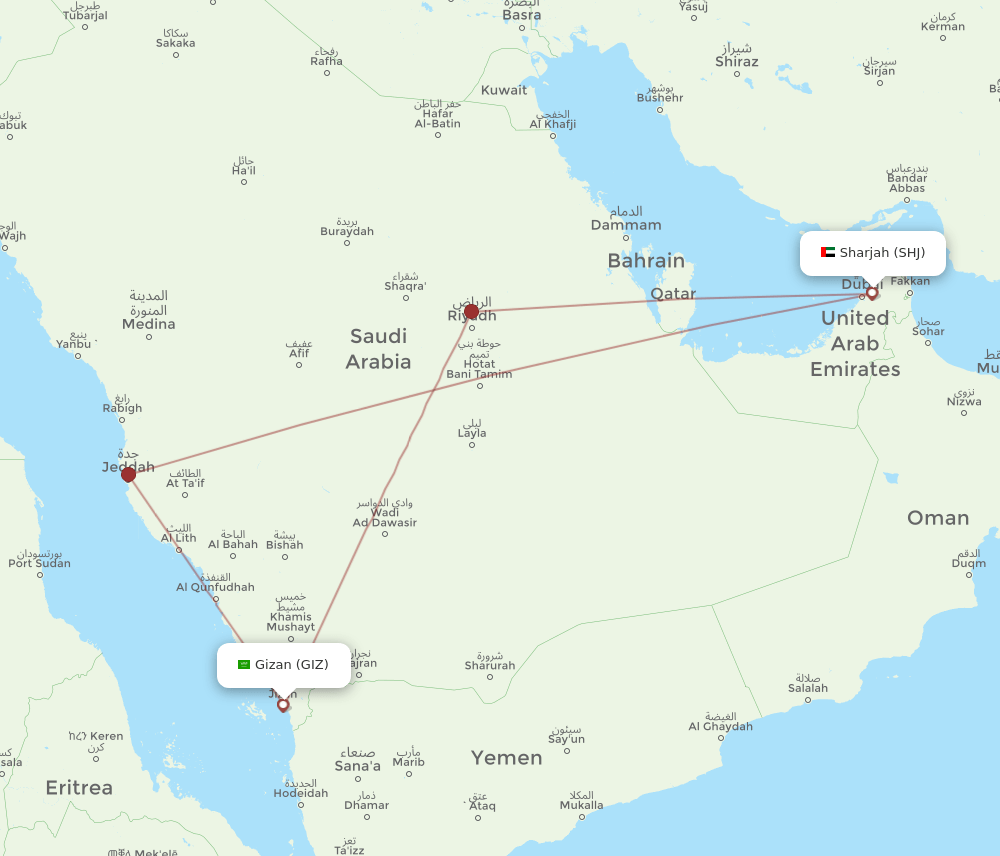 GIZ-SHJ flight routes