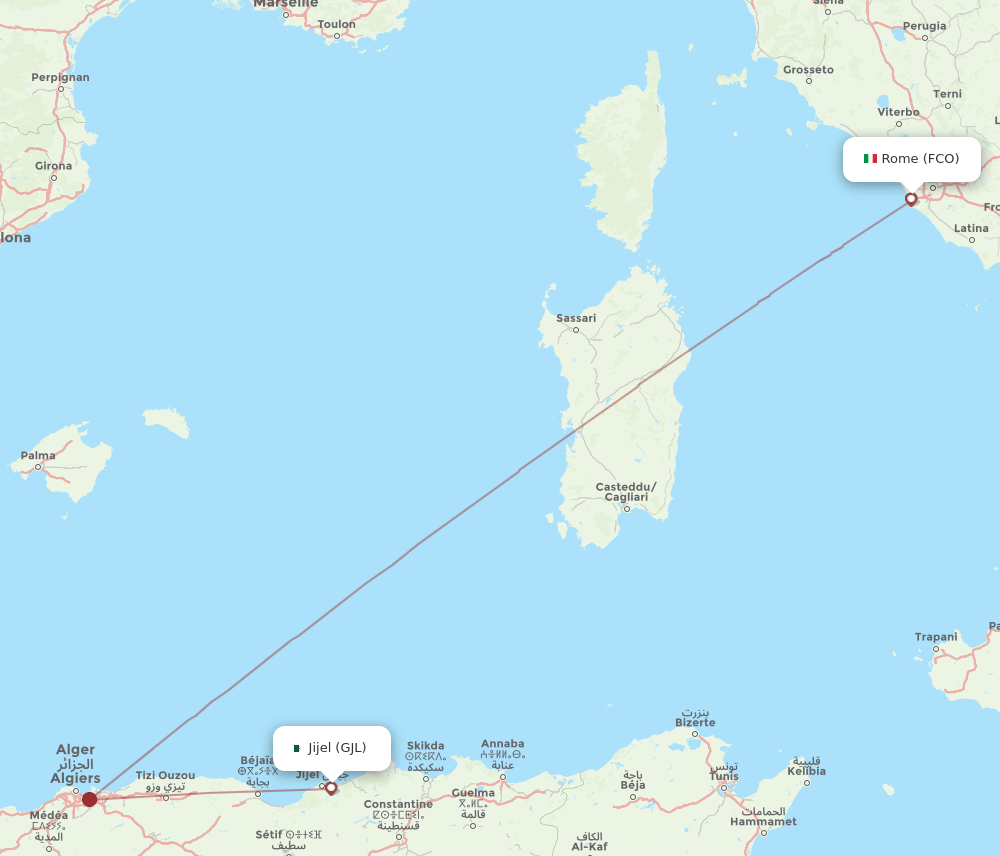 Rome - Jijel route map and flight paths