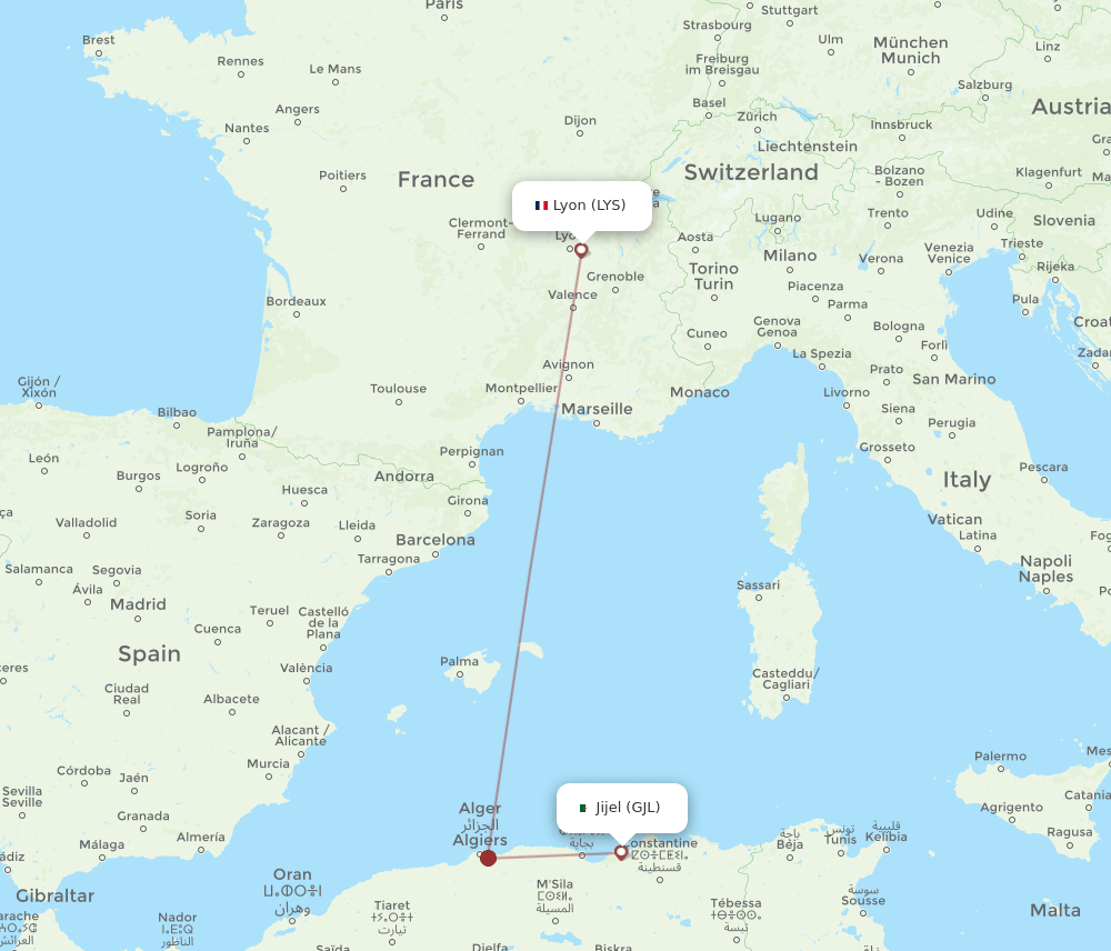 LYS to GJL flights and routes map