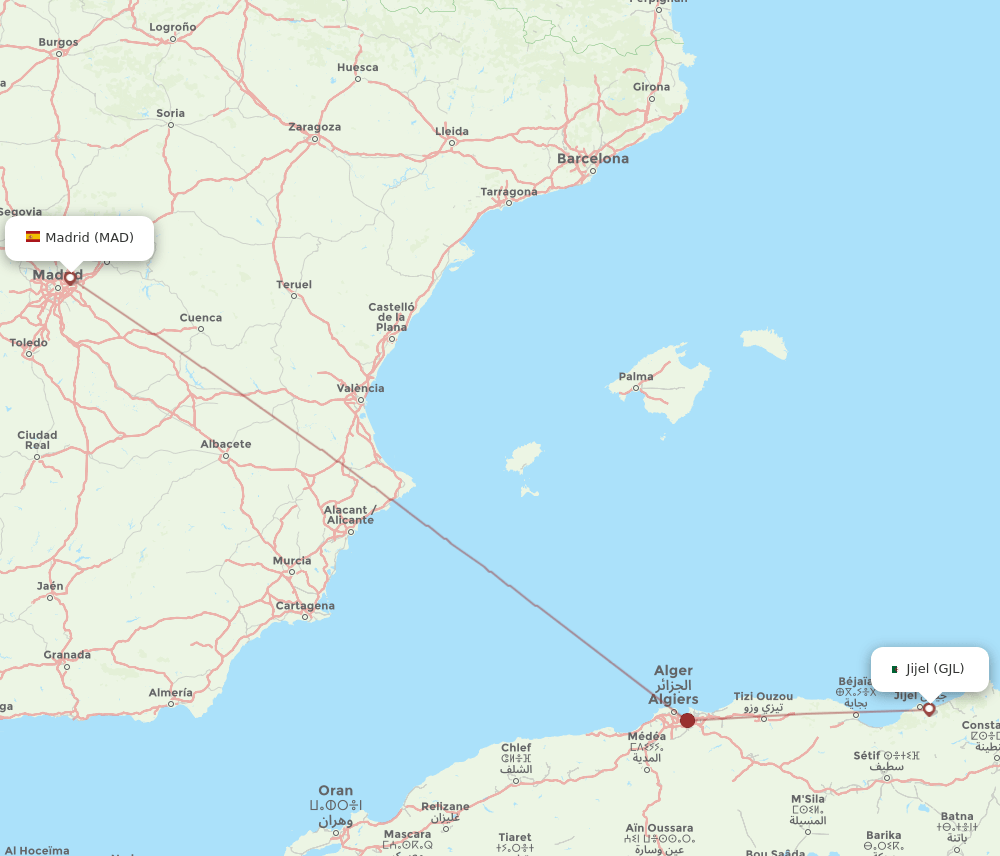 Madrid - Jijel route map and flight paths