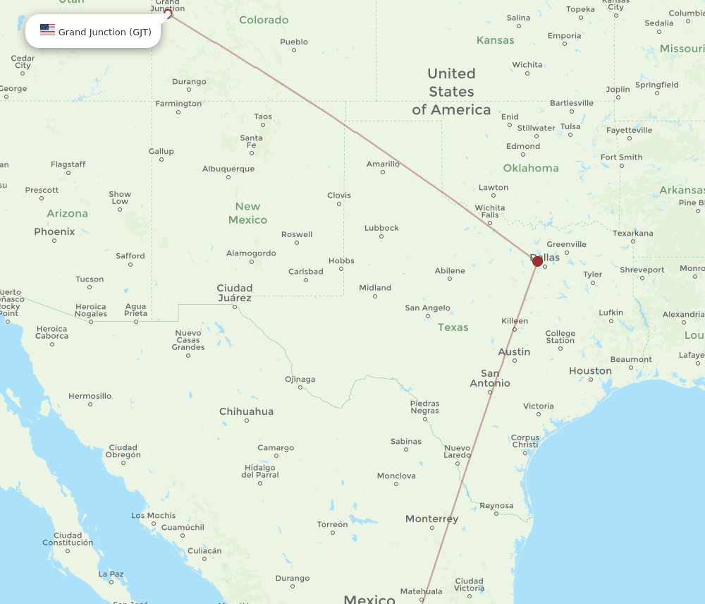 GJT-BJX flight routes