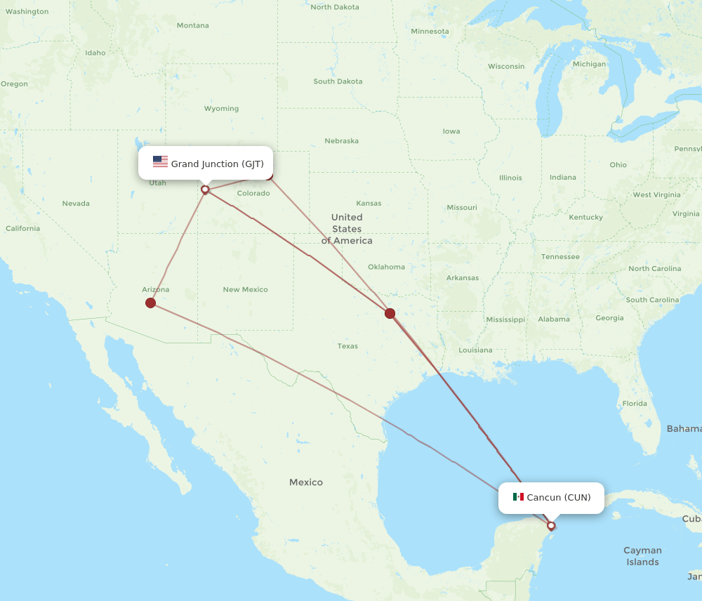 GJT-CUN flight routes