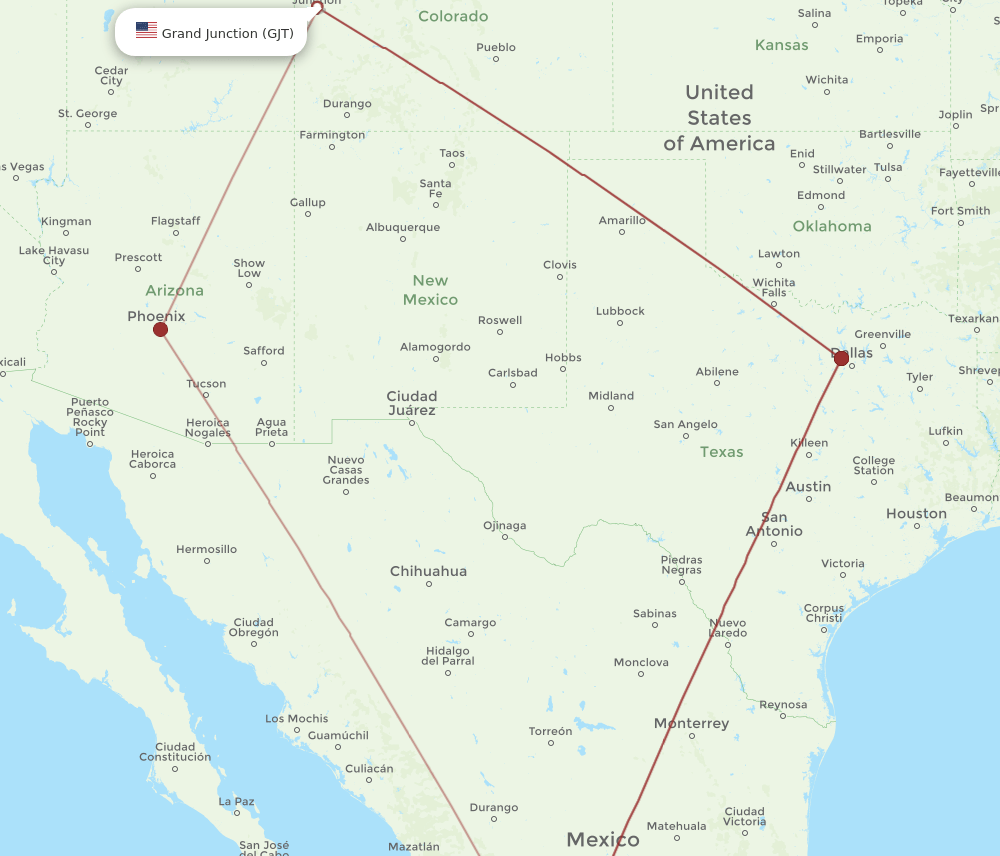 GJT-GDL flight routes