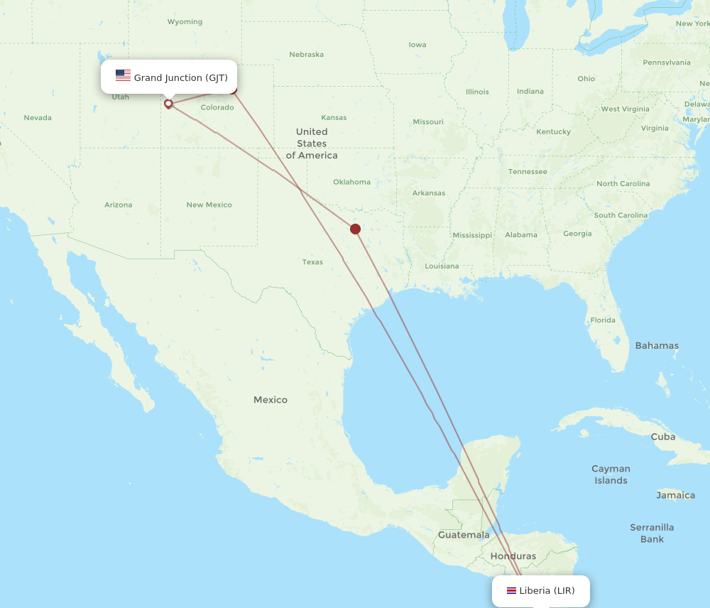 GJT-LIR flight routes