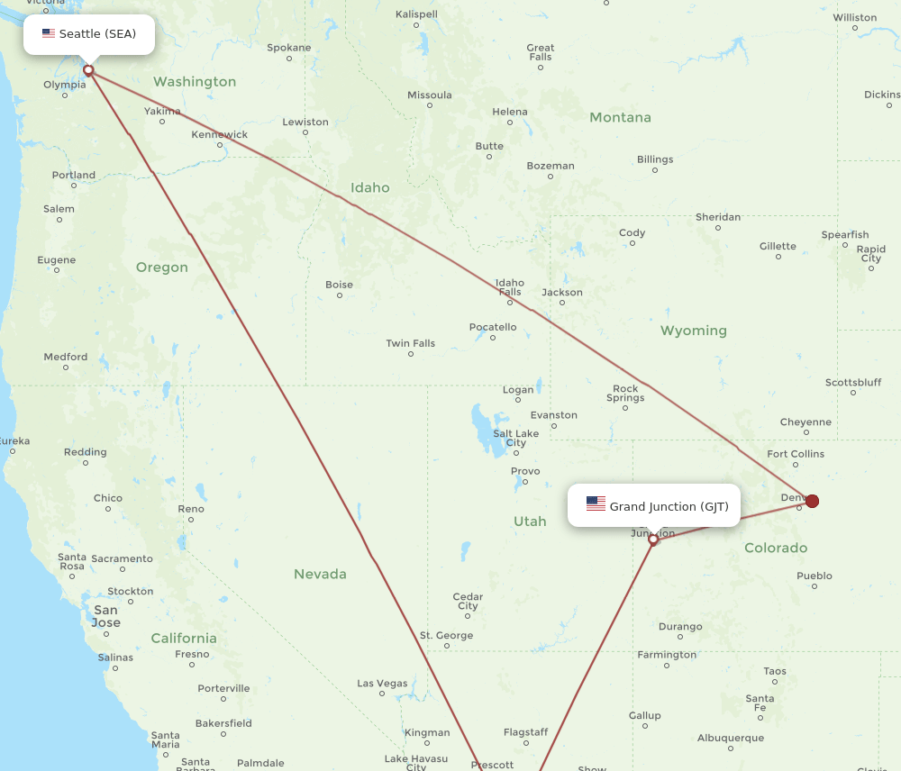 GJT to SEA flights and routes map