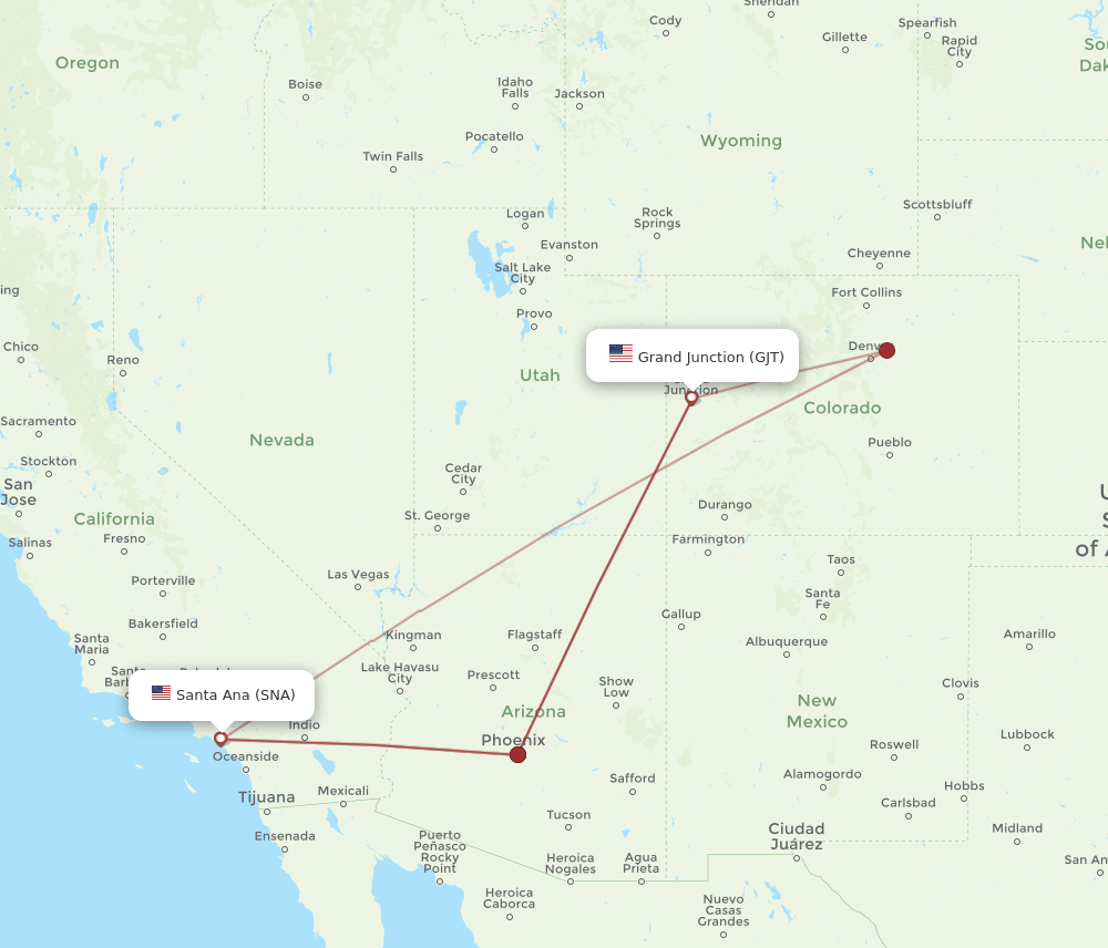 GJT-SNA flight routes