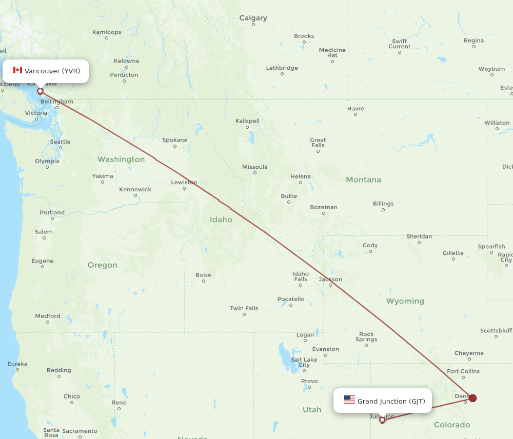 Vancouver - Grand Junction route map and flight paths