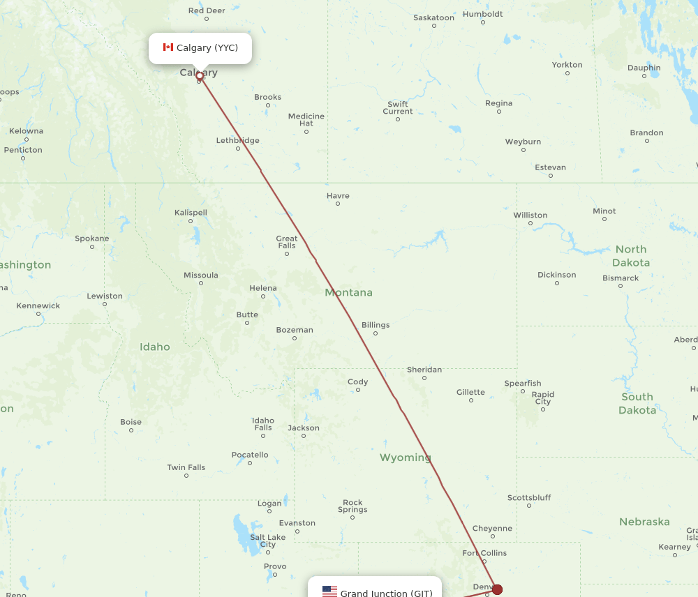 Calgary - Grand Junction route map and flight paths