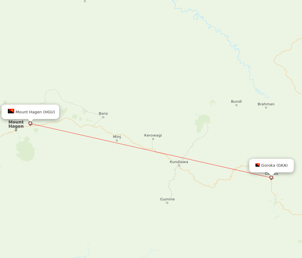 Mount Hagen - Goroka route map and flight paths