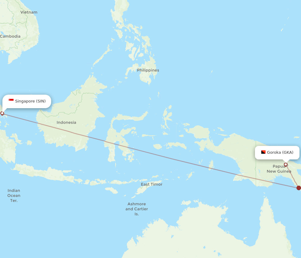 GKA-SIN flight routes