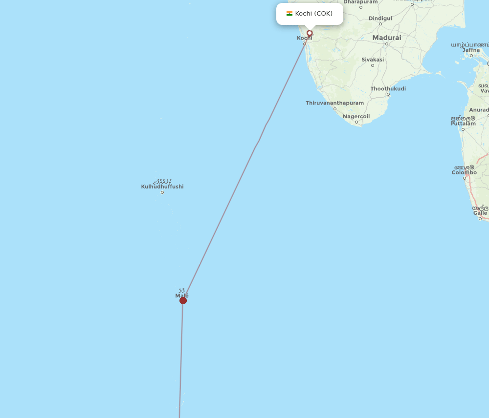 Kochi - Kooddoo Island route map and flight paths