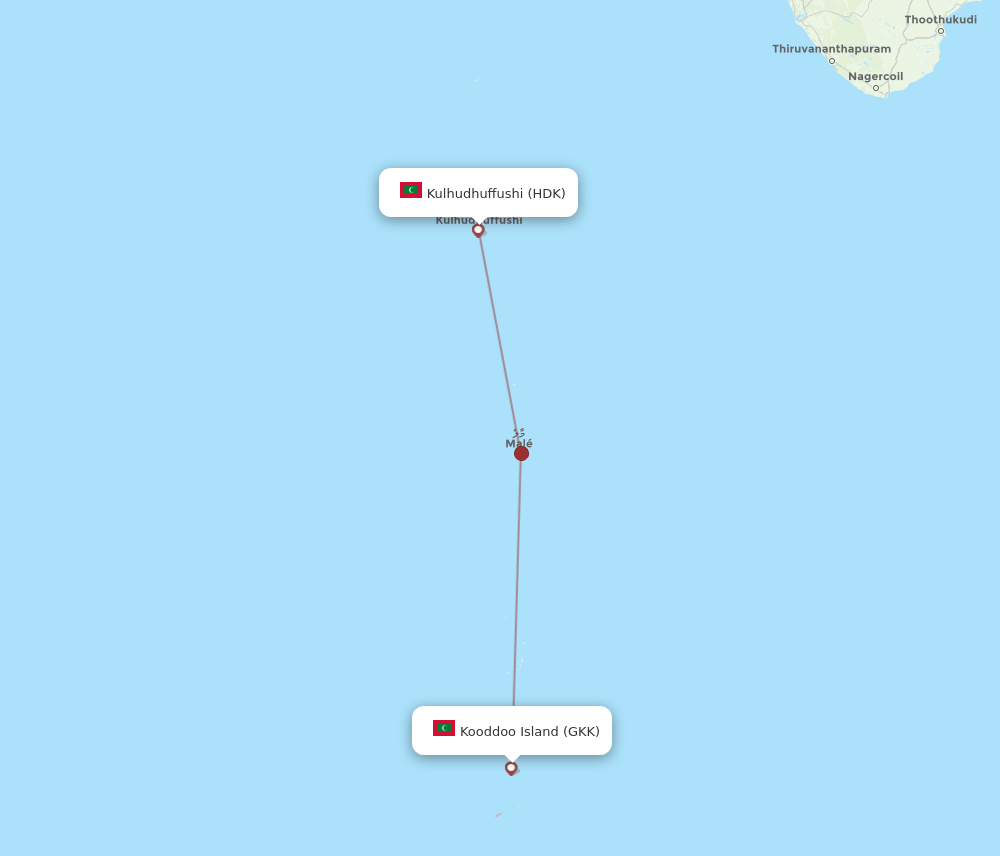 Kulhudhuffushi - Kooddoo Island route map and flight paths