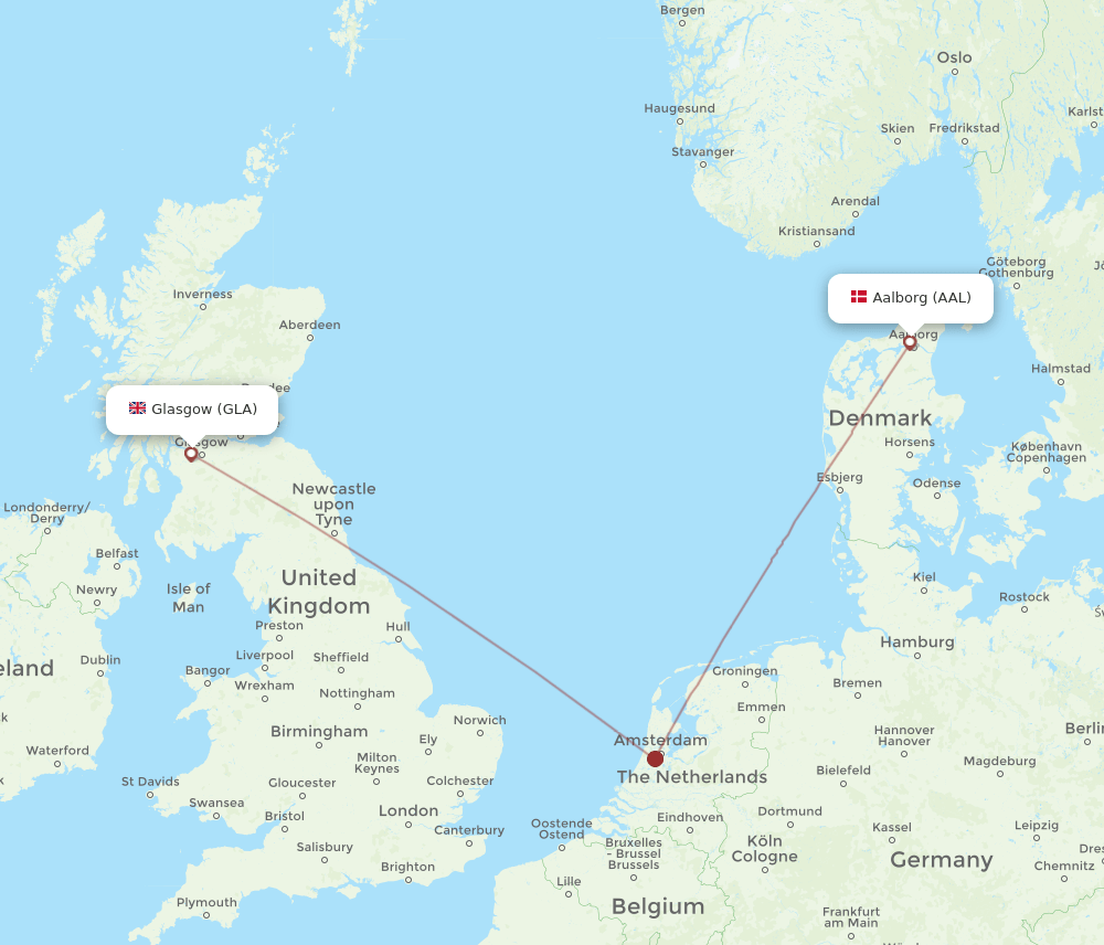 GLA to AAL flights and routes map