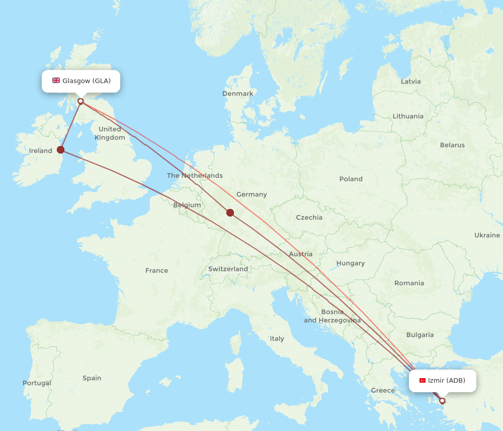 GLA to ADB flights and routes map