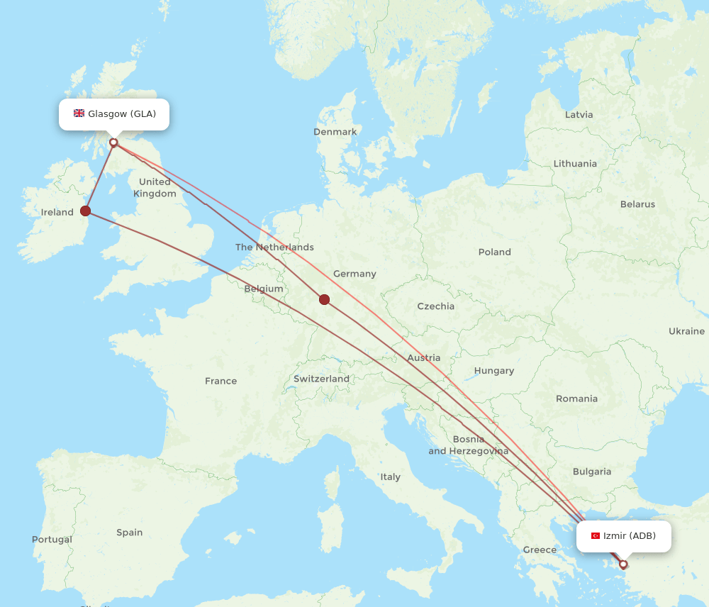 GLA to ADB flights and routes map