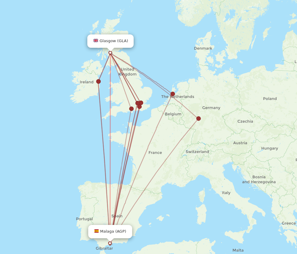 GLA to AGP flights and routes map