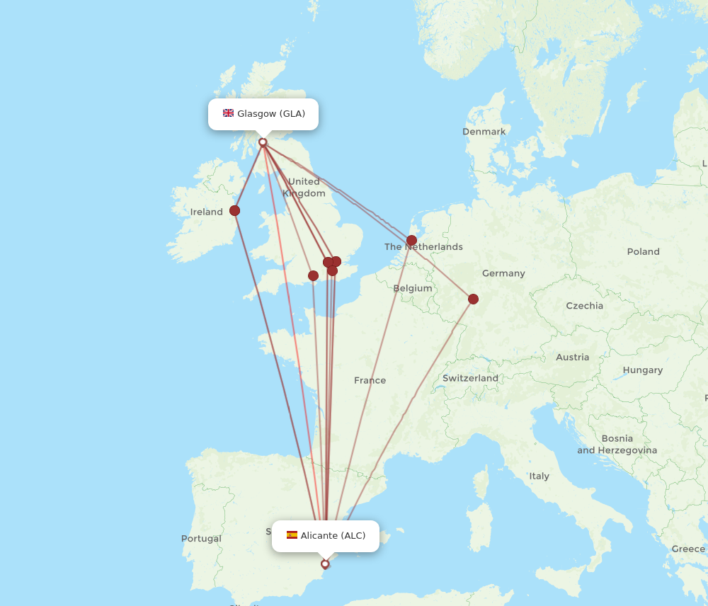 GLA to ALC flights and routes map