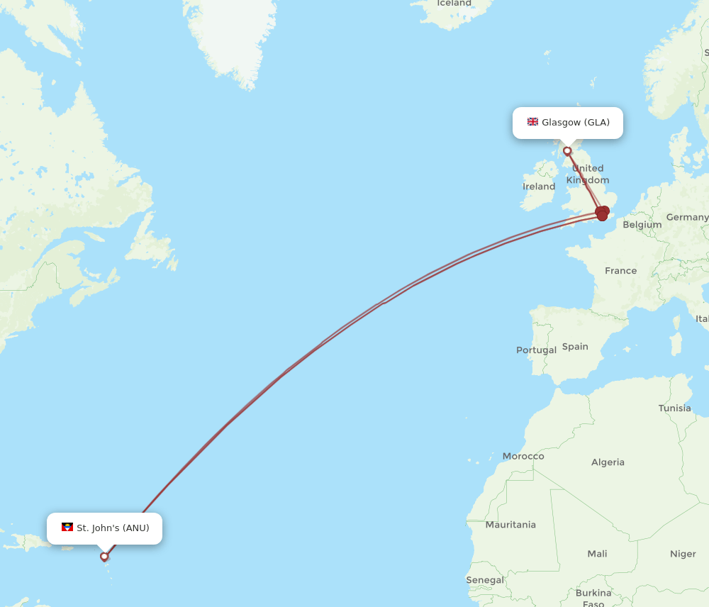 GLA-ANU flight routes