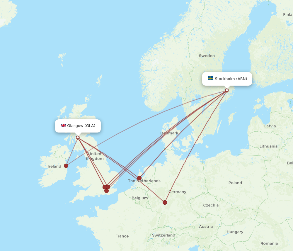 GLA to ARN flights and routes map