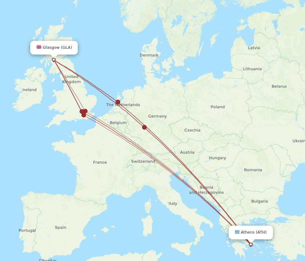 GLA to ATH flights and routes map