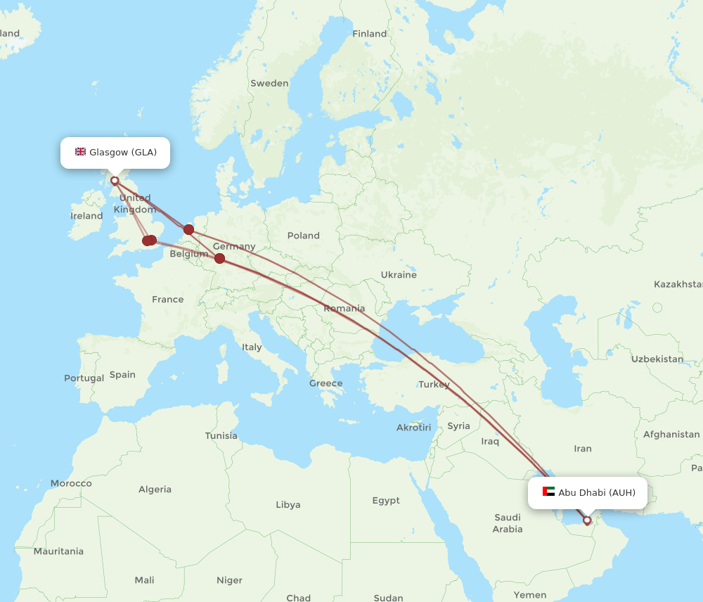 GLA-AUH flight routes