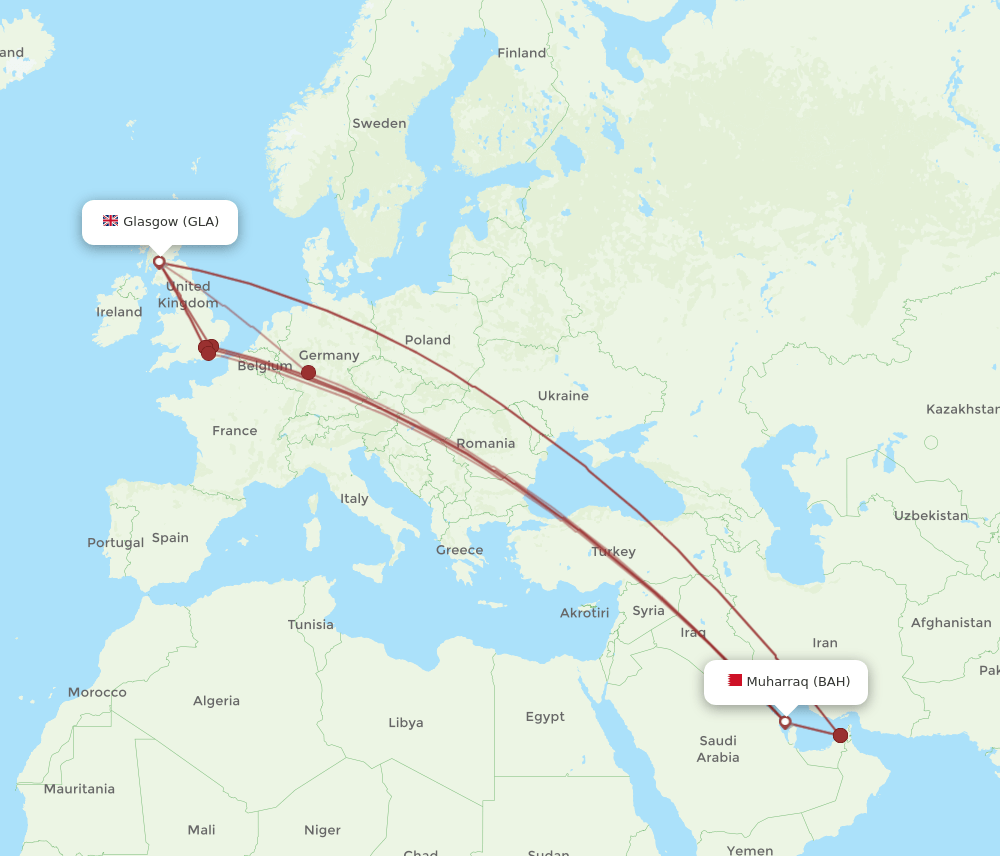 GLA-BAH flight routes