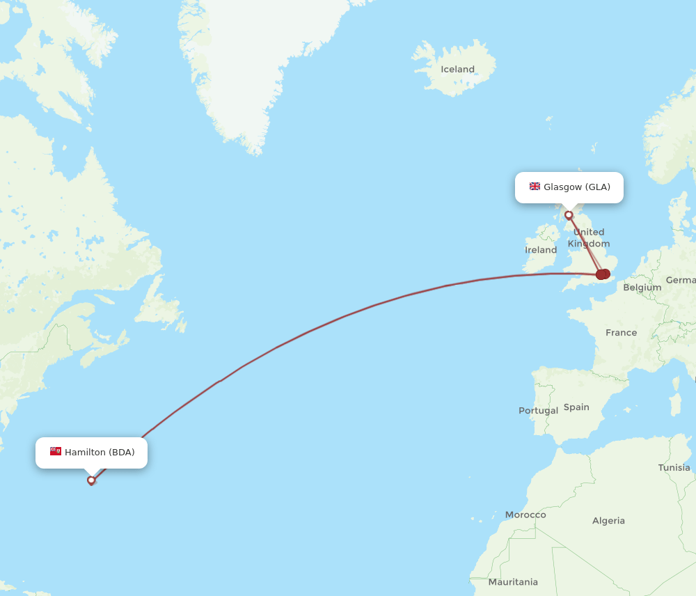 GLA-BDA flight routes
