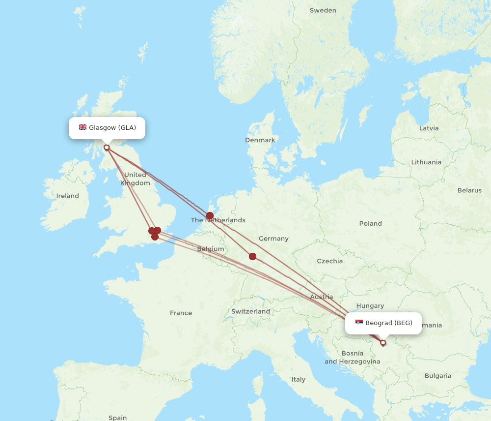 GLA-BEG flight routes
