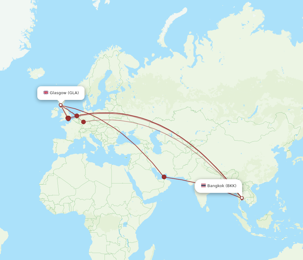 GLA to BKK flights and routes map