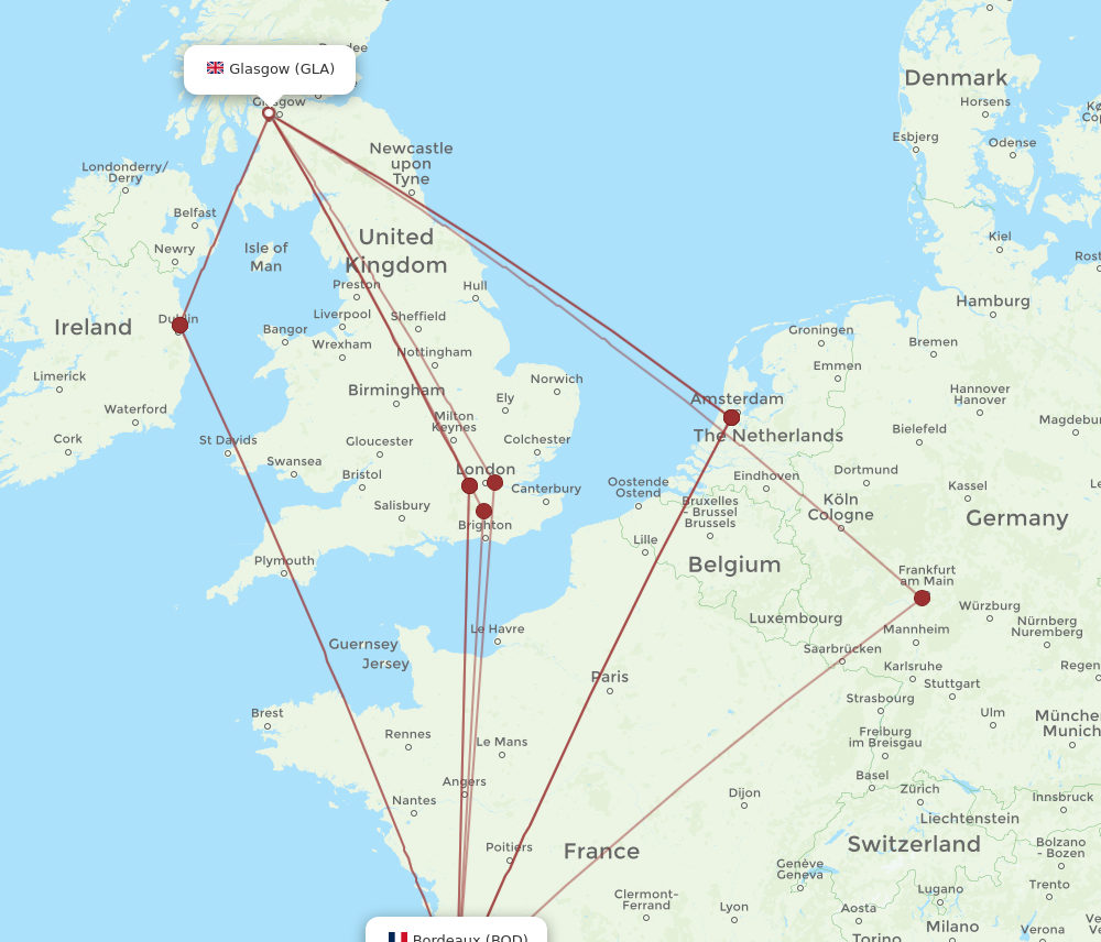 GLA to BOD flights and routes map