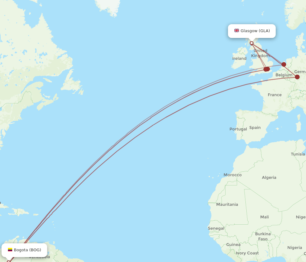 GLA-BOG flight routes