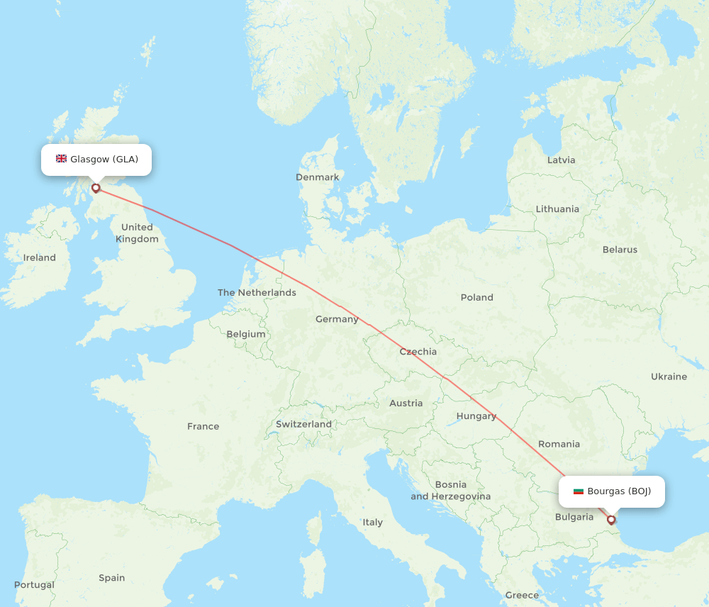 GLA to BOJ flights and routes map