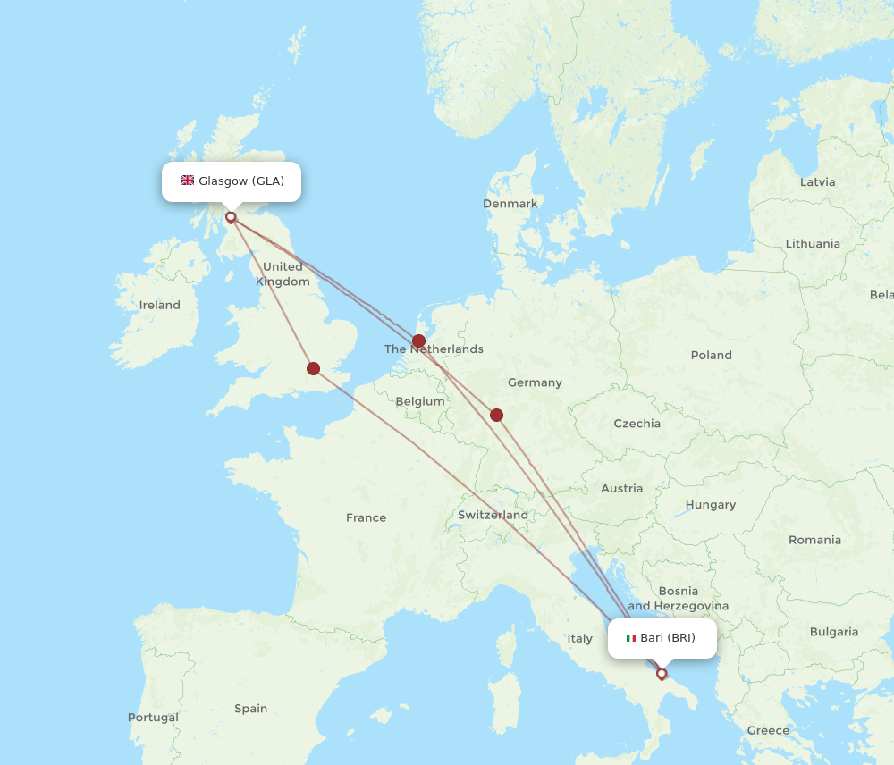 GLA to BRI flights and routes map