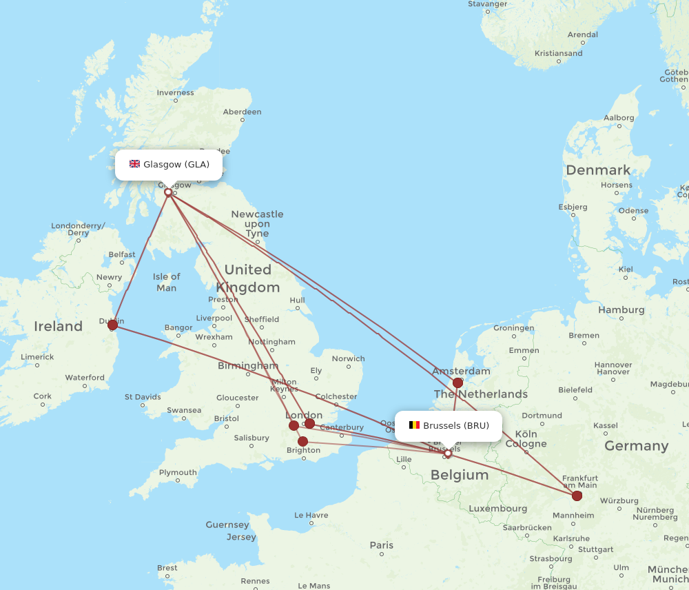 GLA to BRU flights and routes map