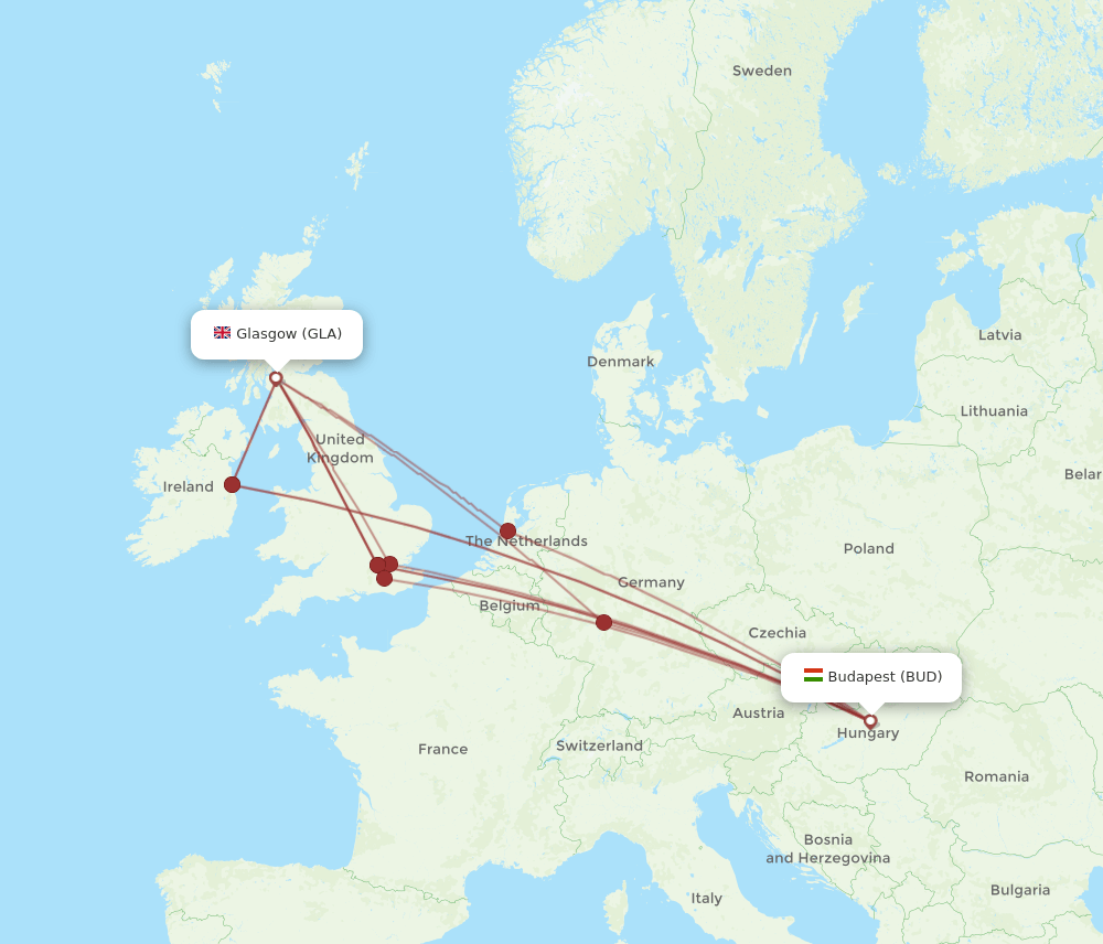 GLA-BUD flight routes