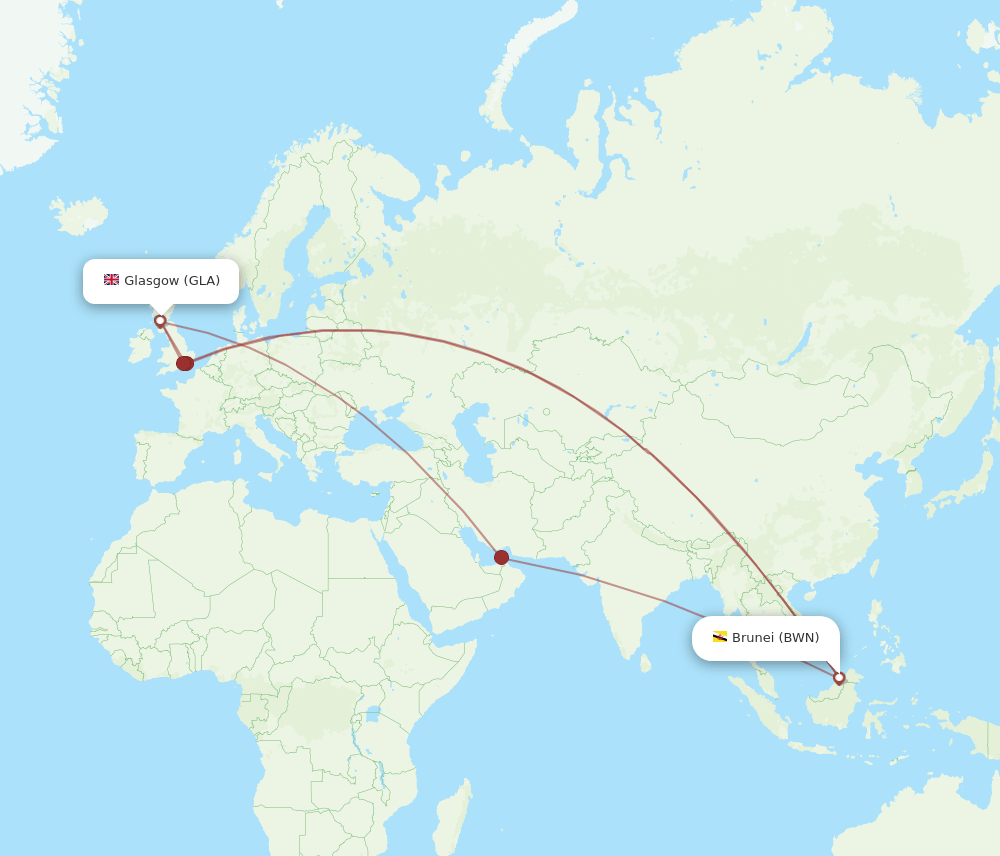 GLA-BWN flight routes