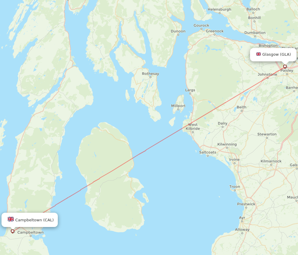 Glasgow - Campbeltown route map and flight paths