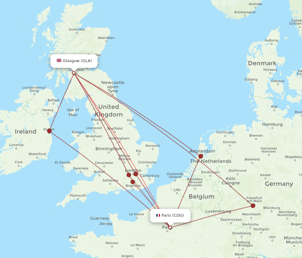 GLA to CDG flights and routes map