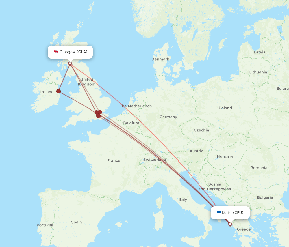 GLA-CFU flight routes