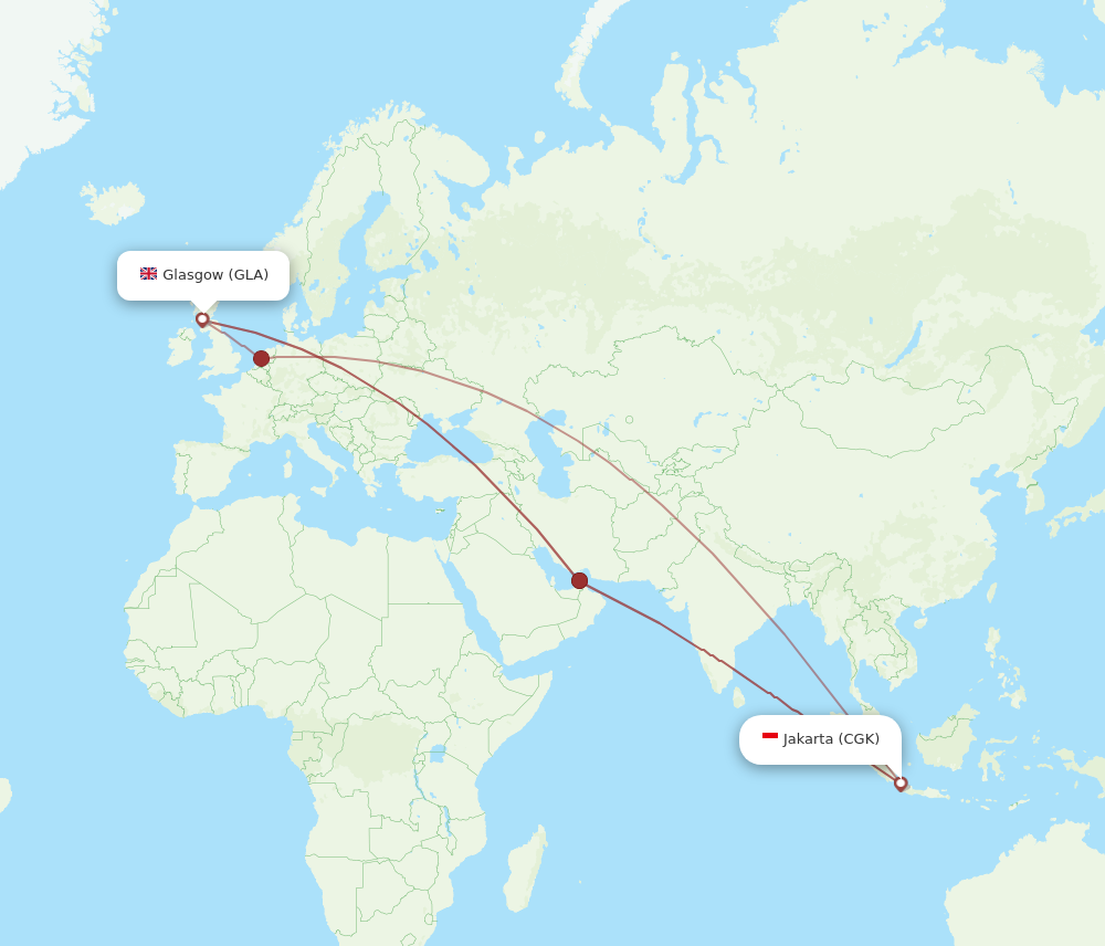 GLA to CGK flights and routes map