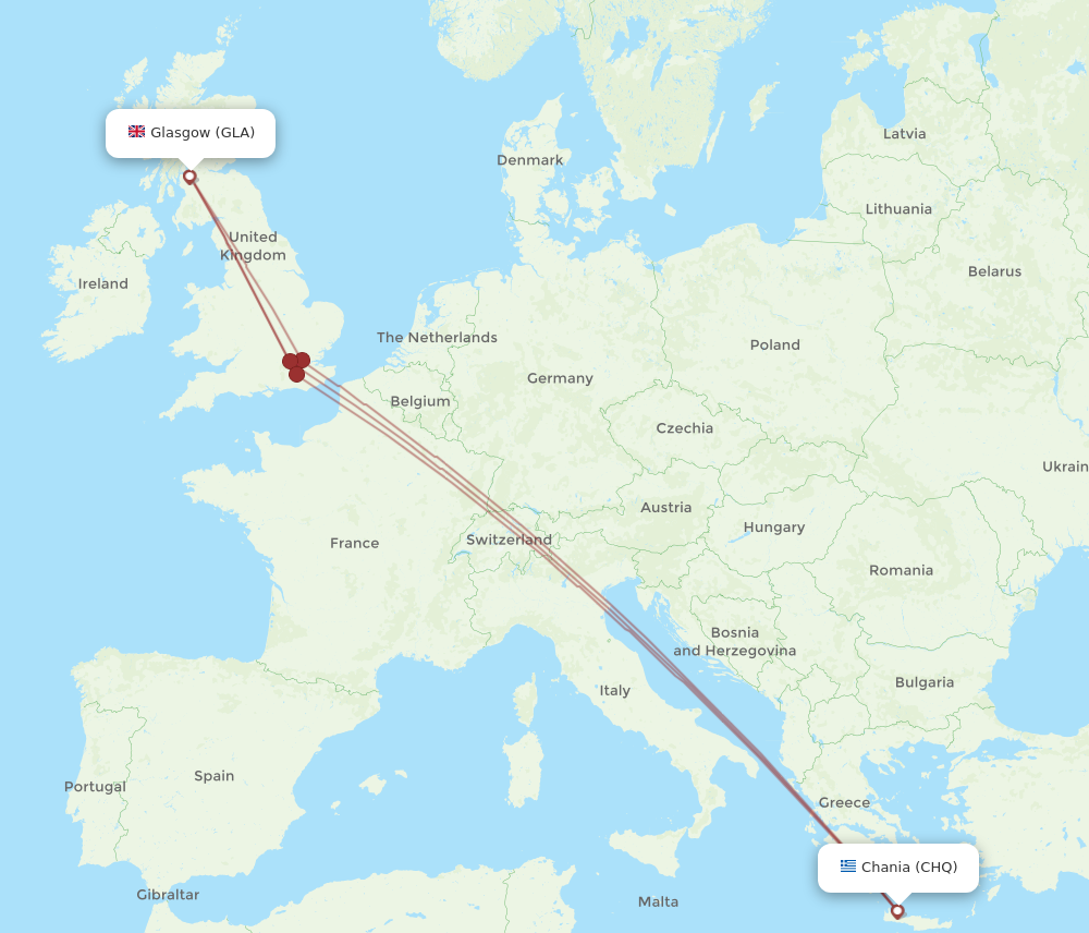 GLA to CHQ flights and routes map