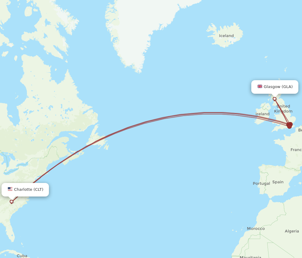 GLA to CLT flights and routes map