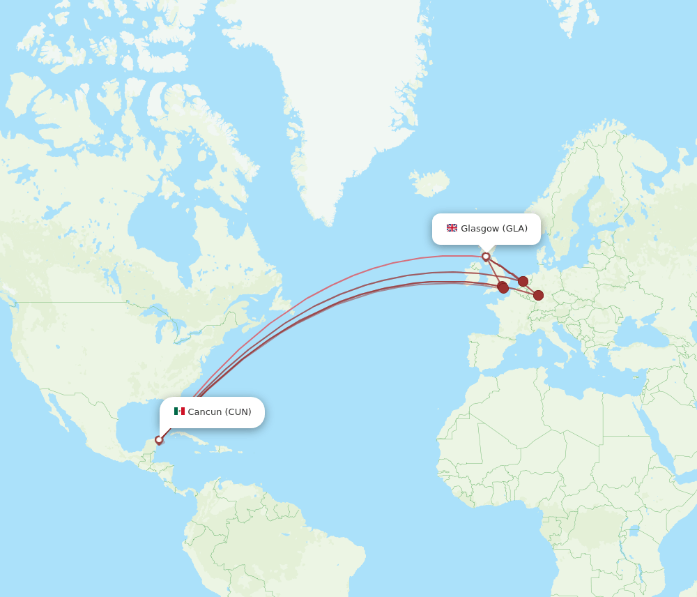 GLA-CUN flight routes