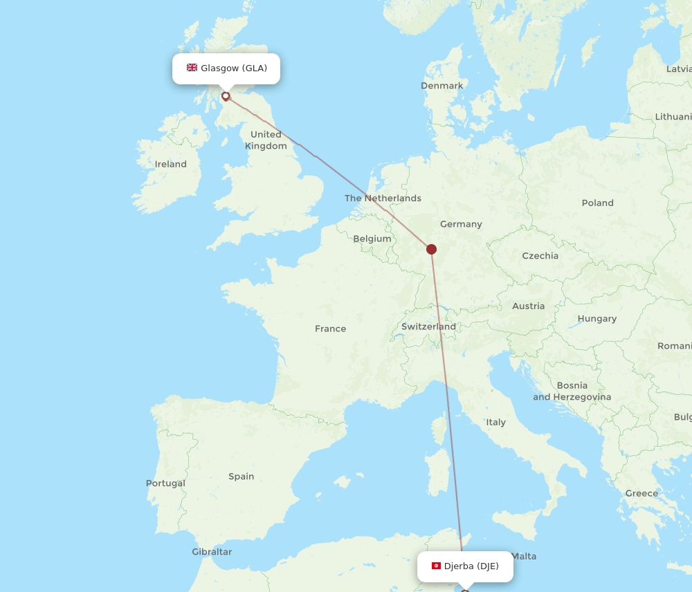 GLA-DJE flight routes