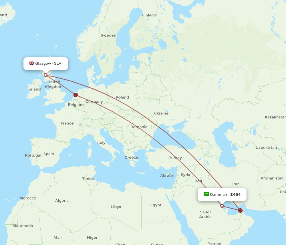 GLA to DMM flights and routes map